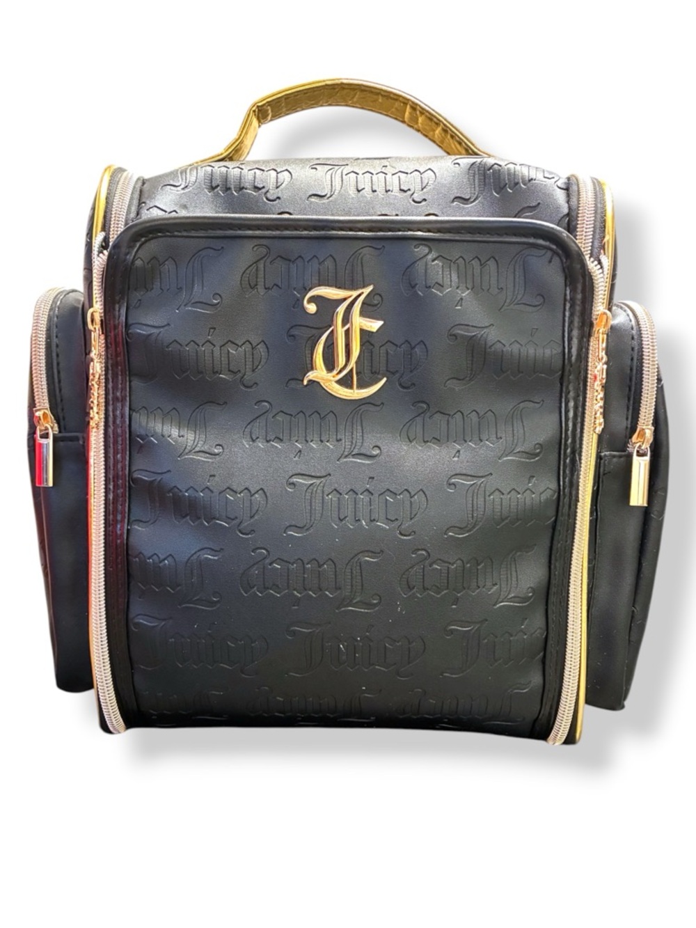 ✨ Juicy Couture Black Embossed Logo Train Case Travel Makeup Bag Y2K